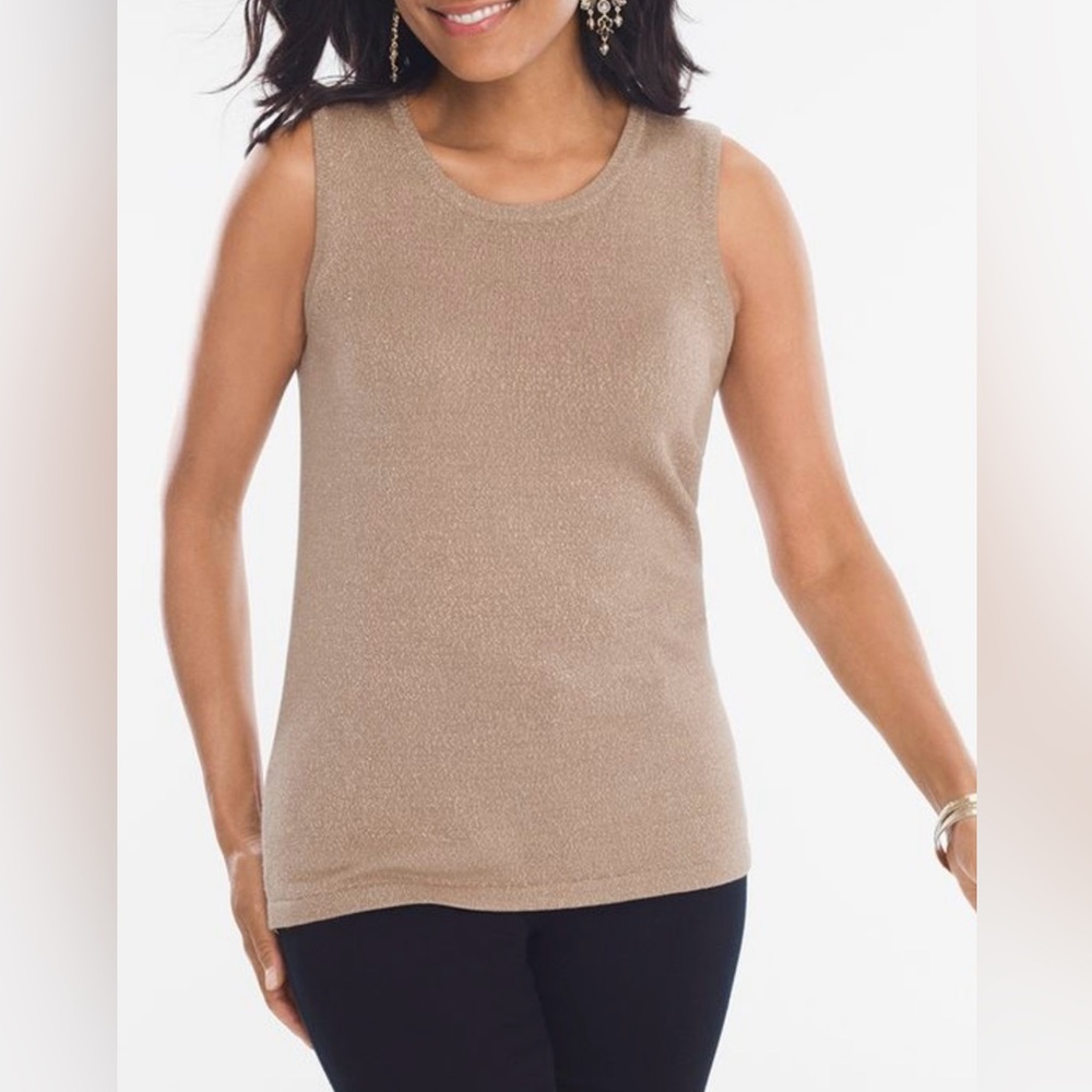 CHICOS Gold “Lucy” Lurex Tank Sweater, Size 3, NWOT